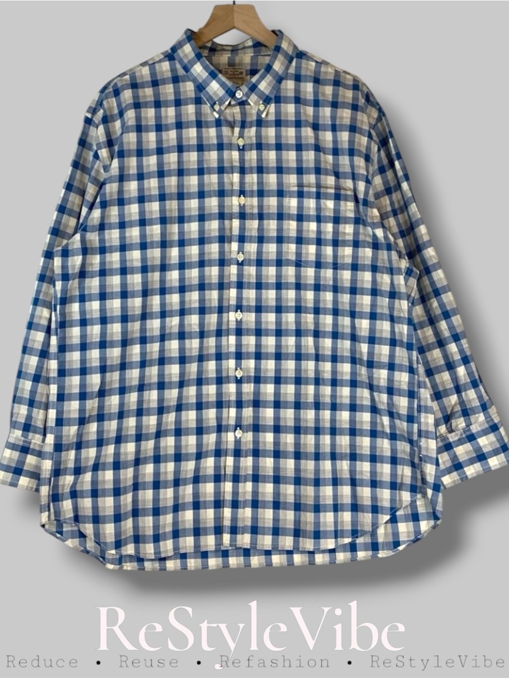 J. CREW Men’s Size XXL 2XL Shirt Plaid Blue White Long Sleeve Button Down Cotton